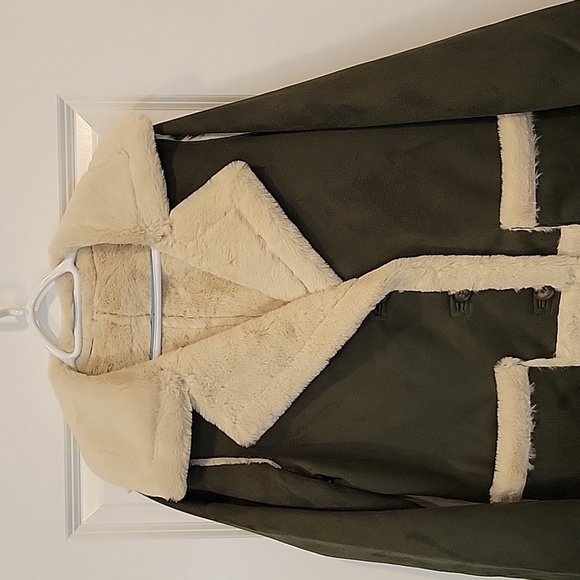$190.00 Reversible Faux Shearling Jacket In Olive/Ivory Size Large NWT - Picture 7 of 13